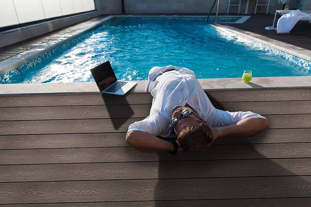 Composite Decking Hot composite decking around inground pool