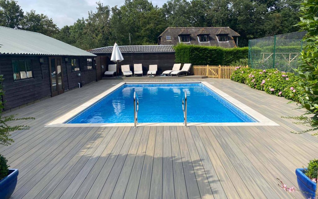 composite decking around inground pool