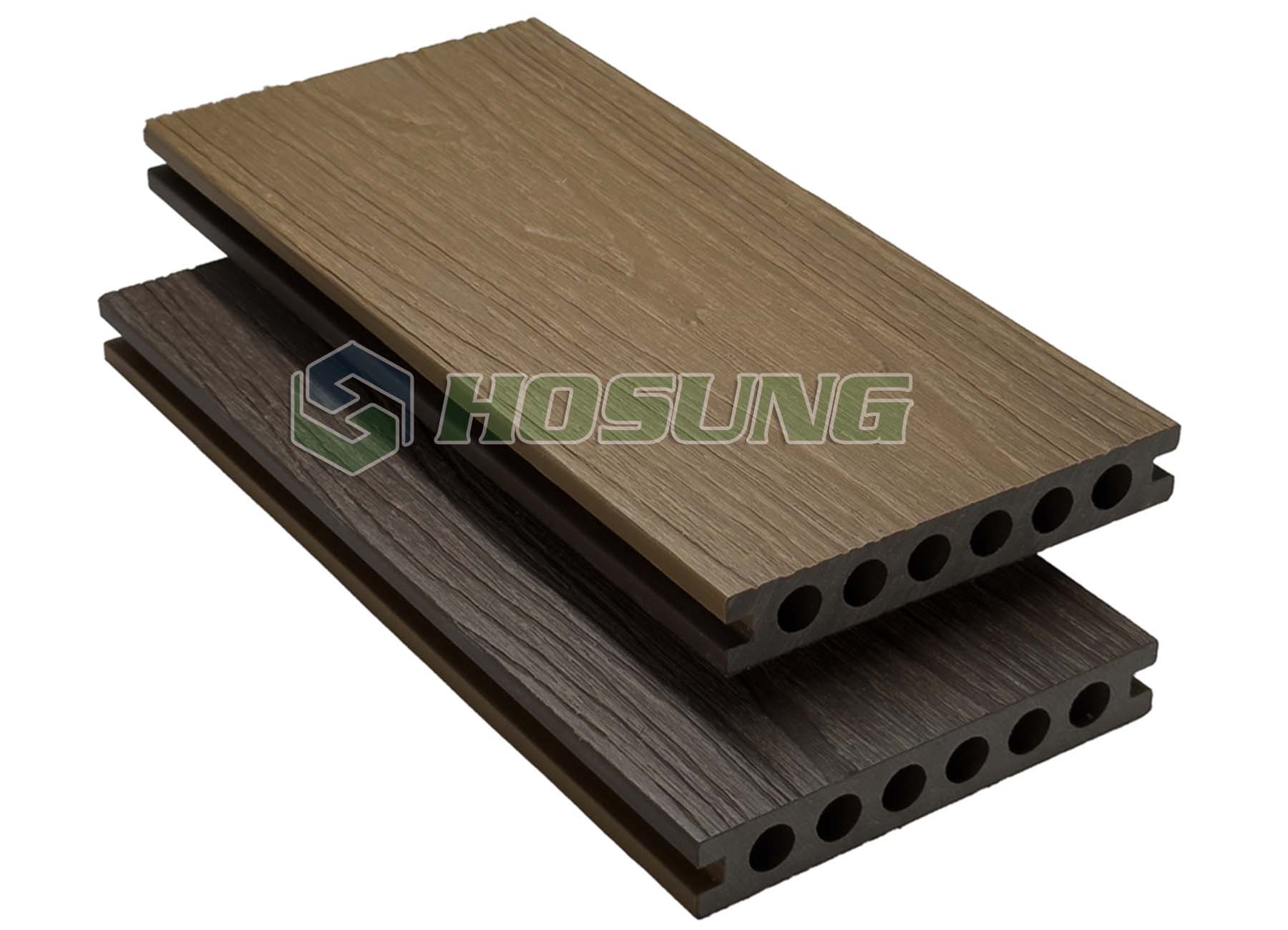 HS138Y23 Golden Teak Walnut - Co-extrusion Bi-Color Decking - HOSUNG WPC Composite Hosung®- HS138Y23 Golden Teak-Walnut